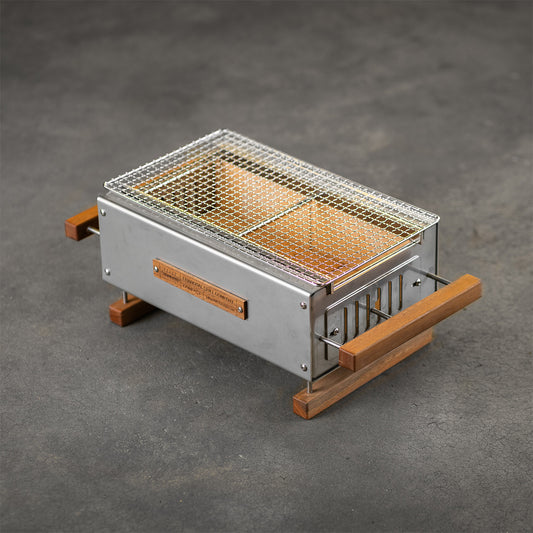 Hibachi Tabo Compact Grill - with yakitori rail and a Large Mesh Grill and Stainless Steel dustpan